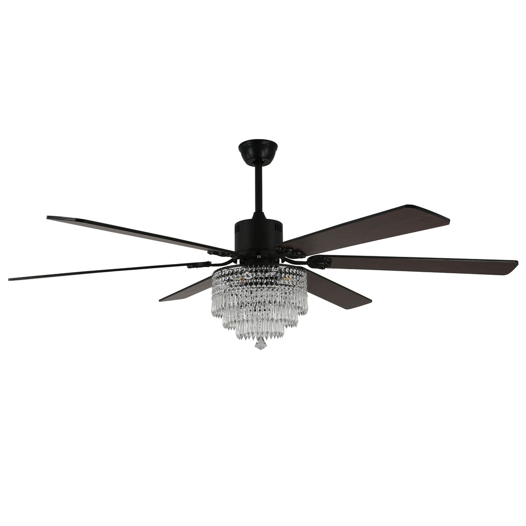 DC6502-BellaDepot 65" Black/Silver Finish Metal Crystal Wooden Reversible Ceiling Fan with Remote and 3 Lights, Large Size Ceiling Fan