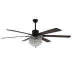 DC6502-BellaDepot 65" Black/Silver Finish Metal Crystal Wooden Reversible Ceiling Fan with Remote and 3 Lights, Large Size Ceiling Fan