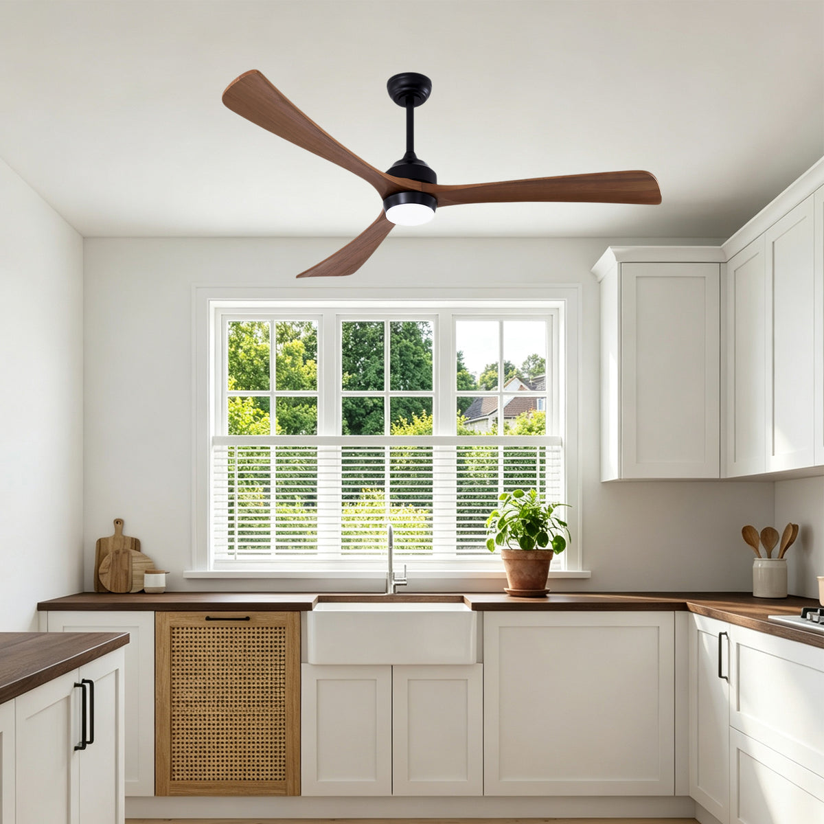 62 Inch Rustic Farmhouse Large Solid Wood 3 Blade Ceiling Fan with Lights & Remote Control, 6 Speed DC Motor Reversible Ceiling Fan