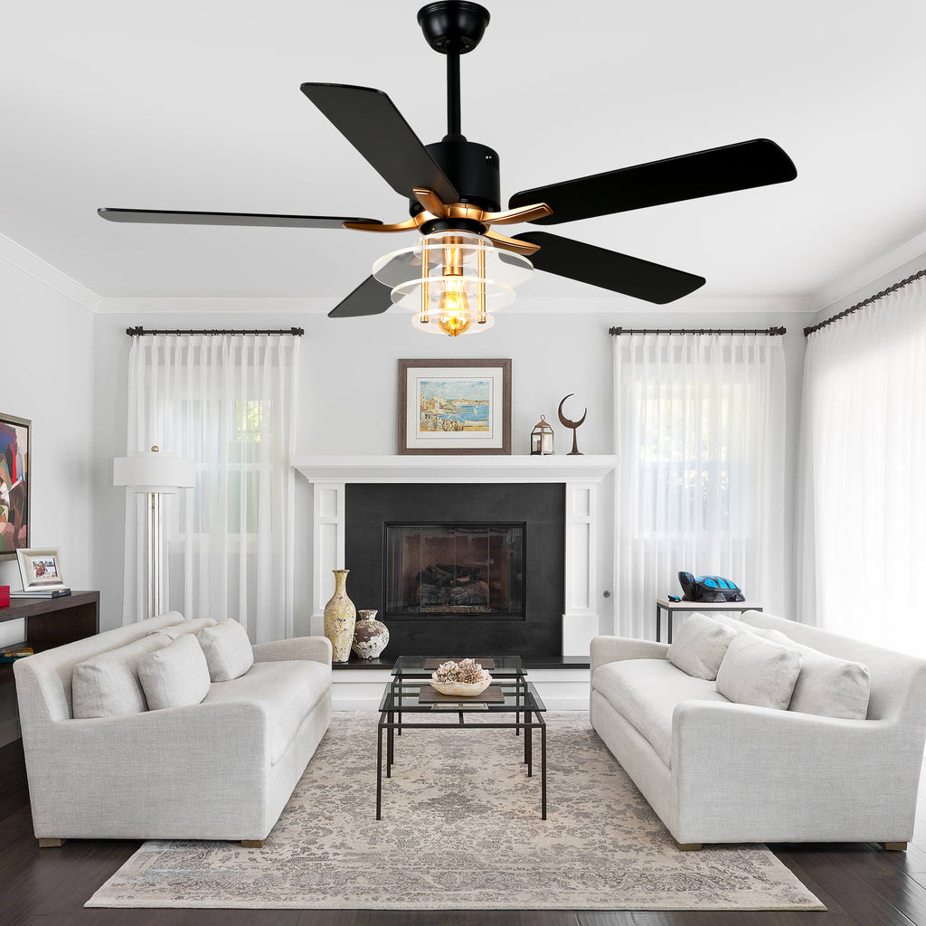 DC5222-B/C-BellaDepot 52" Modern Black or Chrome Acrylic Shade Ceiling Fan with Remote Control, 5 Blades Standard Ceiling Fan with Lights