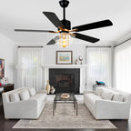 DC5222-B/C-BellaDepot 52" Modern Black or Chrome Acrylic Shade Ceiling Fan with Remote Control, 5 Blades Standard Ceiling Fan with Lights