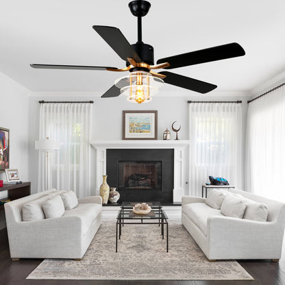BellaDepot 52" Modern Black or Chrome Acrylic Shade Ceiling Fan with Remote Control, 5 Blades Standard Ceiling Fan with Lights - DC5222-B/C