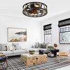19 Inch Black Farmhouse Flush Mount Ceiling Fan with Lights and Remote, 6 Speeds DC Motor Bladeless Ceiling Fans for Low Profile Ceiling