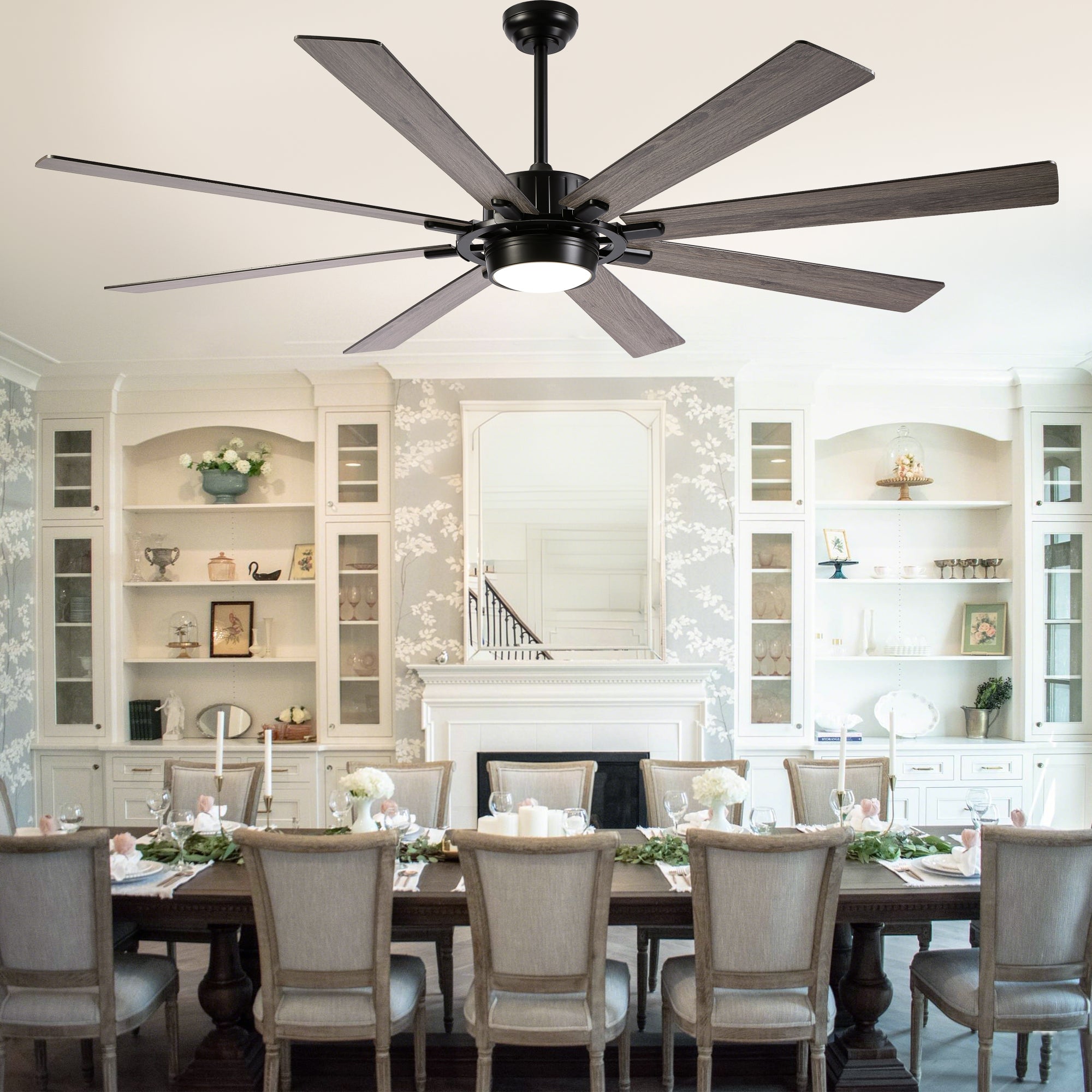 72 Inch 8-Blade Black Farmhouse Extra Large Ceiling Fan with LED Light and Remote, 6 Speeds DC Motor Reversible Ceiling Fan for Large Room