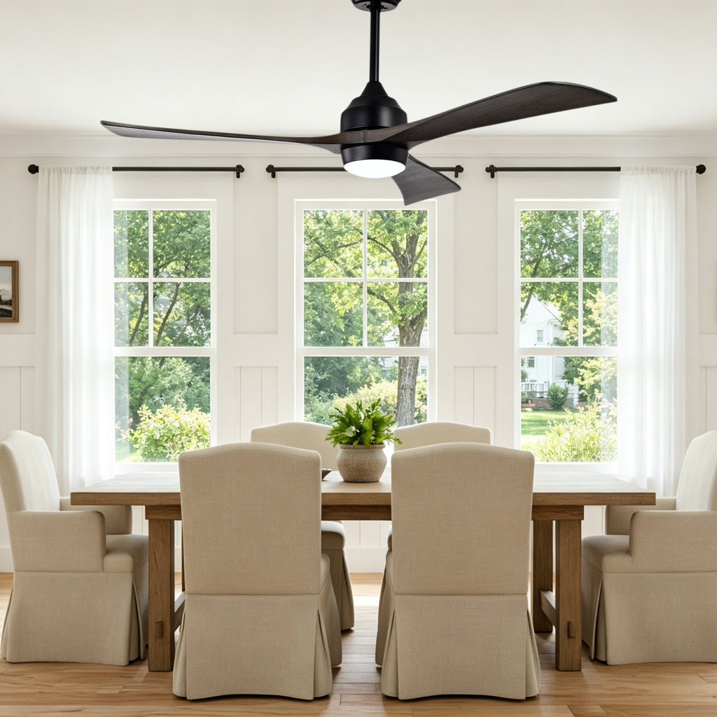 52 Inch Modern Farmhouse Black 3 Blade Ceiling Fan with Lights & Remote Control, 6 Speed DC Motor Reversible Ceiling Fan