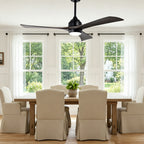 52 Inch Modern Farmhouse Black 3 Blade Ceiling Fan with Lights & Remote Control, 6 Speed DC Motor Reversible Ceiling Fan