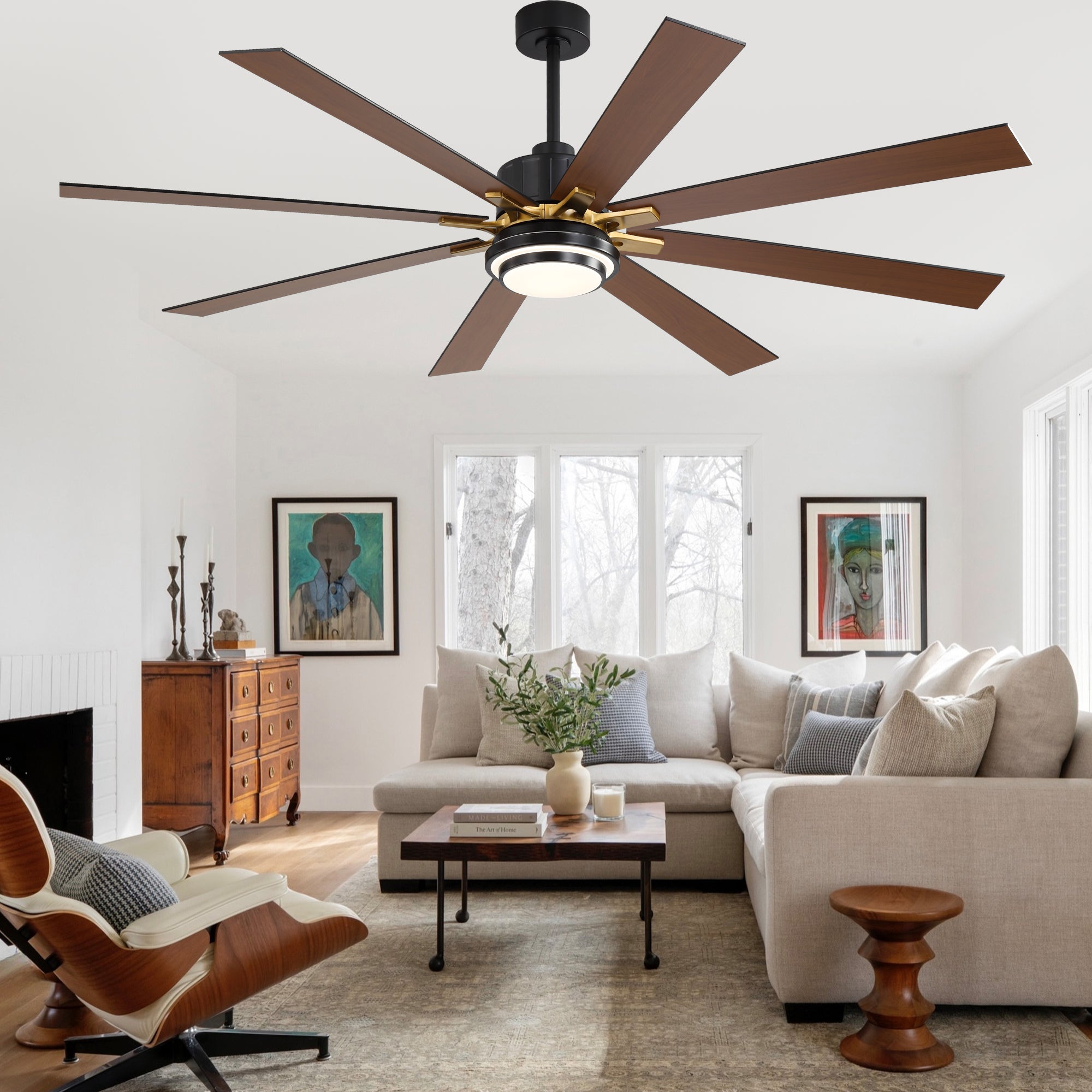 72 Inch Modern Ceiling Fan with LED Light and Remote Control, 6 Speeds DC Motor Reversible Large Ceiling Fan for Living Room