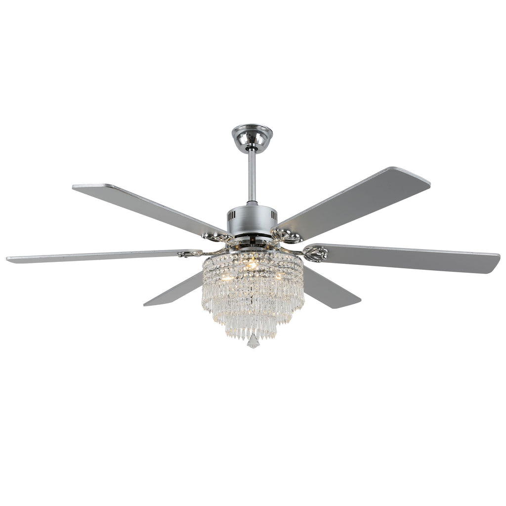 DC6502-BellaDepot 65" Black/Silver Finish Metal Crystal Wooden Reversible Ceiling Fan with Remote and 3 Lights, Large Size Ceiling Fan