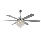 DC6502-BellaDepot 65" Black/Silver Finish Metal Crystal Wooden Reversible Ceiling Fan with Remote and 3 Lights, Large Size Ceiling Fan