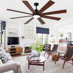 72 Inch Black Modern Ceiling Fan with LED Light and Remote, 6 Speeds DC Motor Reversible Extra Large Ceiling Fan for Living Room