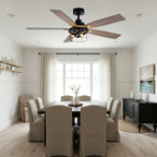 Industrial 52 Inch Gold/Black Caged Ceiling Fan with Light Quiet Reversible DC Motor with 6 Speed Remote Control Ceiling Fan 5 Blades Ceiling Fan Suit for Kitchen Bedroom Living Room