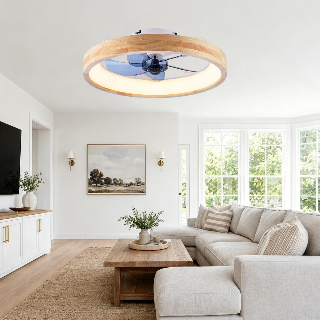 20 Inch Modern Flush Mount Ceiling Fan with LED Light & Remote Control, 6 Speed DC Motor Reversible Ceiling Fan