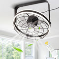 23 Inch Black Modern Wall Mounted Caged Ceiling Fan with Dimmable LED Lights and Remote, 6 Speeds Plug In Bladeless Ceiling Fan