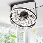 23 Inch Black Modern Wall Mounted Caged Ceiling Fan with Dimmable LED Lights and Remote, 6 Speeds Plug In Bladeless Ceiling Fan