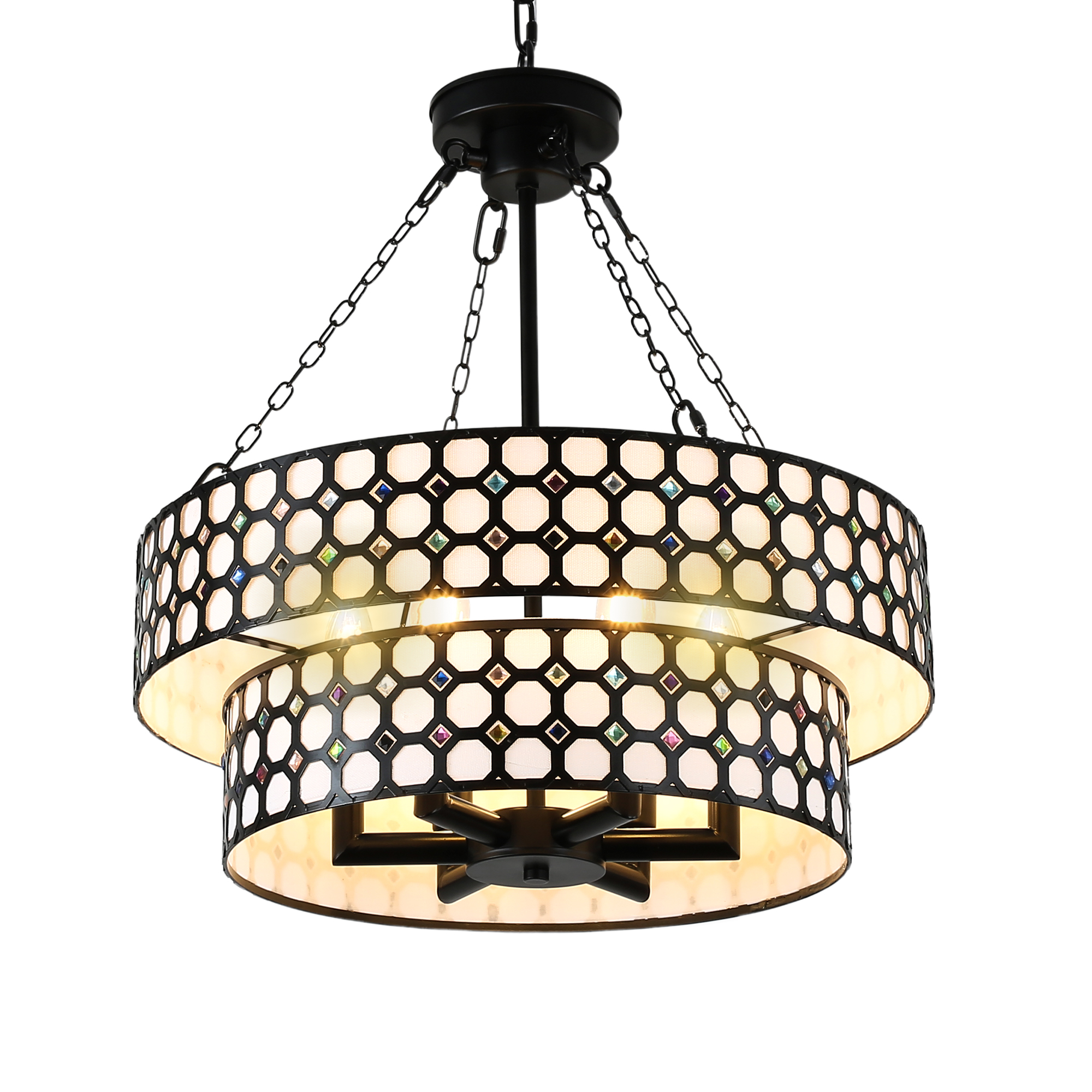 BD4083-BellaDepot 6 Lights Black/White Finish Vintage Chandelier, Home Decor Light Fixture with Adjustable Chain
