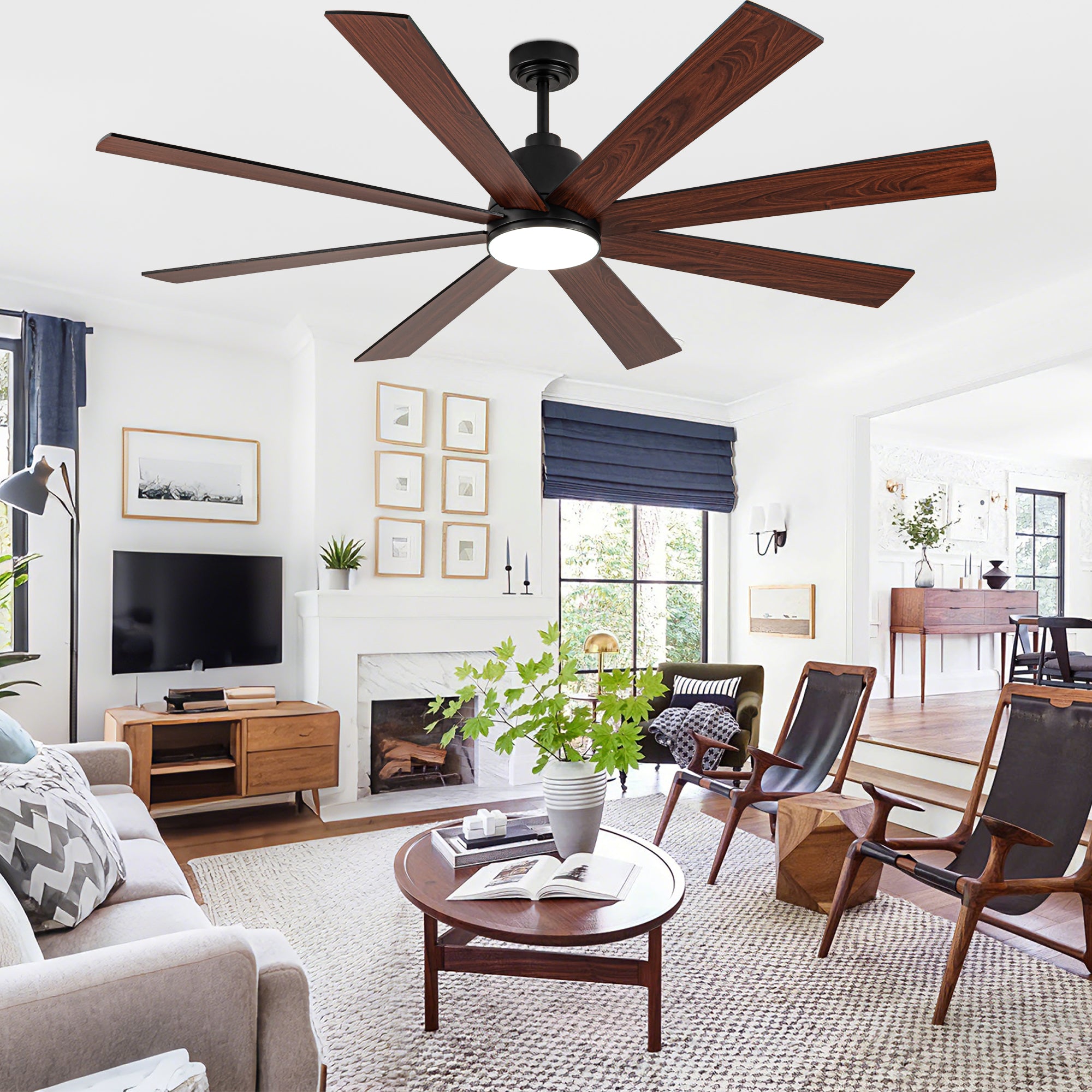 72 Inch Black Extra Large Ceiling Fan with Dimmable LED Light and Remote, 6-Speed Reversible DC Motor Ceiling Fan for Large Rooms, Dual-Finish Blades, Adjustable Height