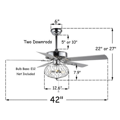 BD2028-42"/48"/52" Large Industrial Caged Reversible Ceiling Fan, with Remote and 3 Lights, 5 Wooden Blades