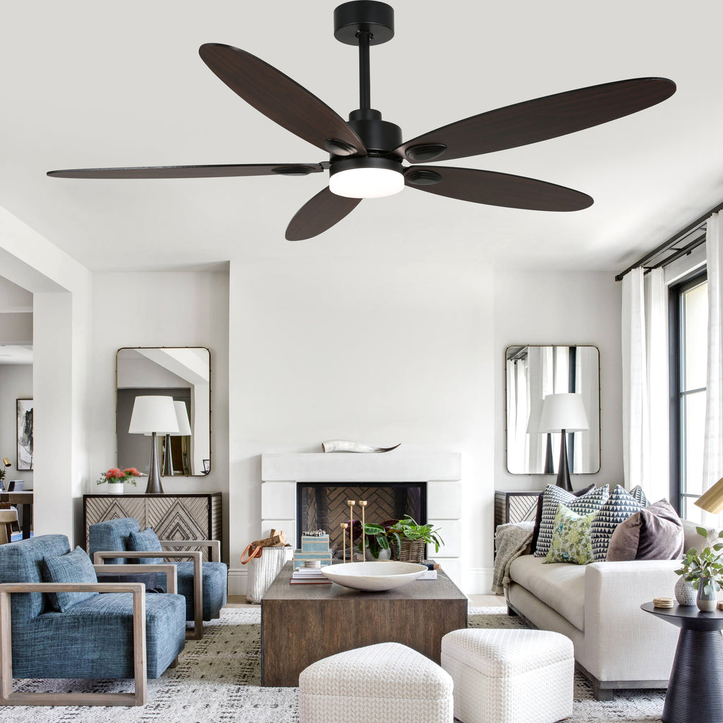 59 Inch Modern Black Ceiling Fan with Dimmable LED Light and Remote Control, 6 Speeds Reversible Ceiling Fan for Large Room