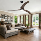 52 Inch Modern Farmhouse Matte Black Solid Wood Blade Ceiling Fan with Lights & Remote Control, 6 Speed DC Motor Reversible Ceiling Fan