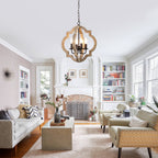 4 - Light Farmhouse Solid Wood Chandelier, Orb Geometric Chandelier Hanging Chandelier Wood Light Fixture Rustic Wooden Chandelier