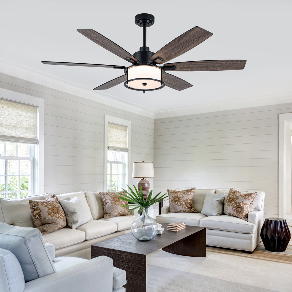 60 Inch Black Farmhouse Large Ceiling Fan with Dimmable 3CCT LED Light and Remote, 6 Speeds DC Motor Reversible Ceiling Fan for Large Rooms