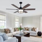 60 Inch Black Farmhouse Large Ceiling Fan with Dimmable 3CCT LED Light and Remote, 6 Speeds DC Motor Reversible Ceiling Fan for Large Rooms