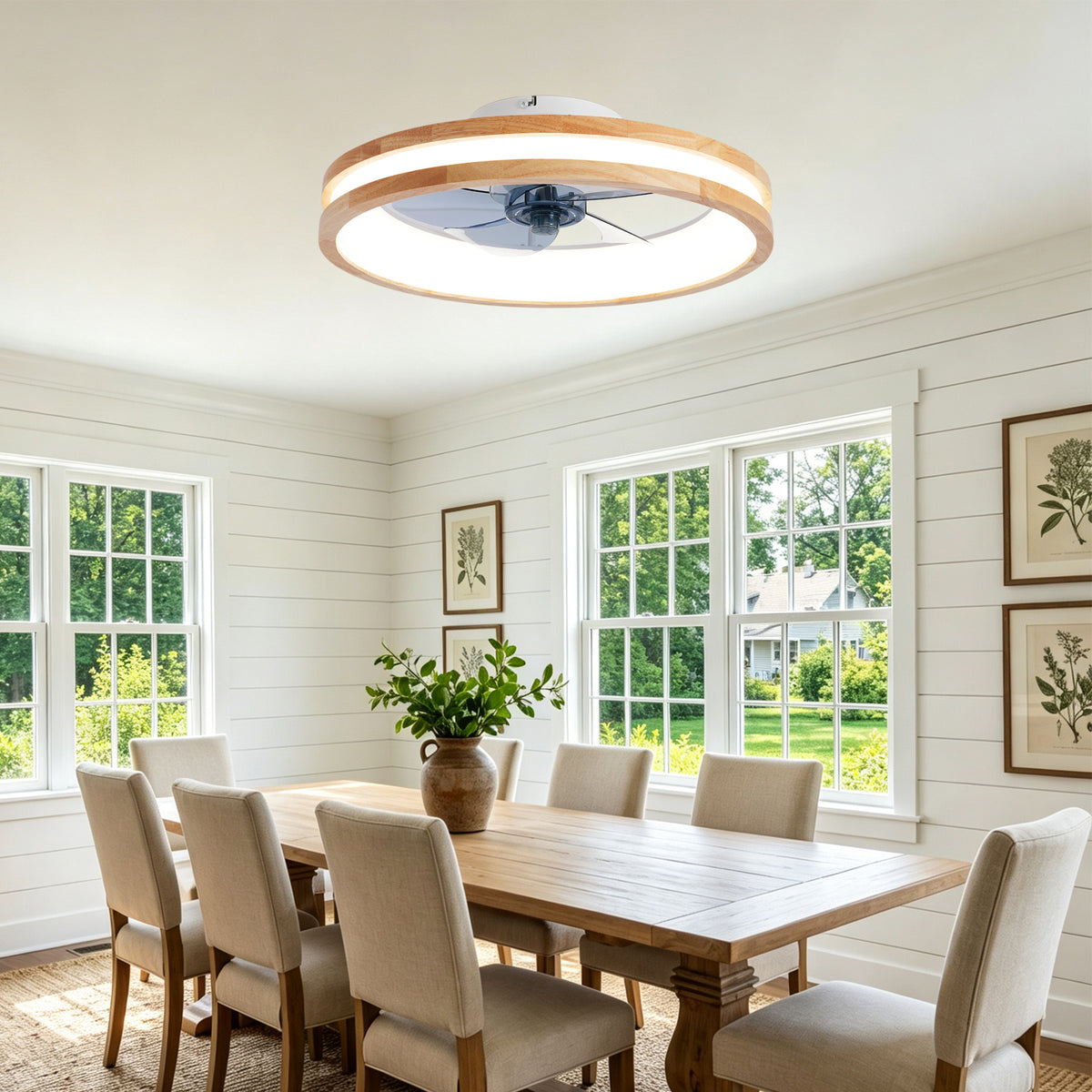 20 Inch Vintage Flush Mount Ceiling Fan with LED Light Kit & Remote Control, 6 Speed DC Motor Reversible Ceiling Fan