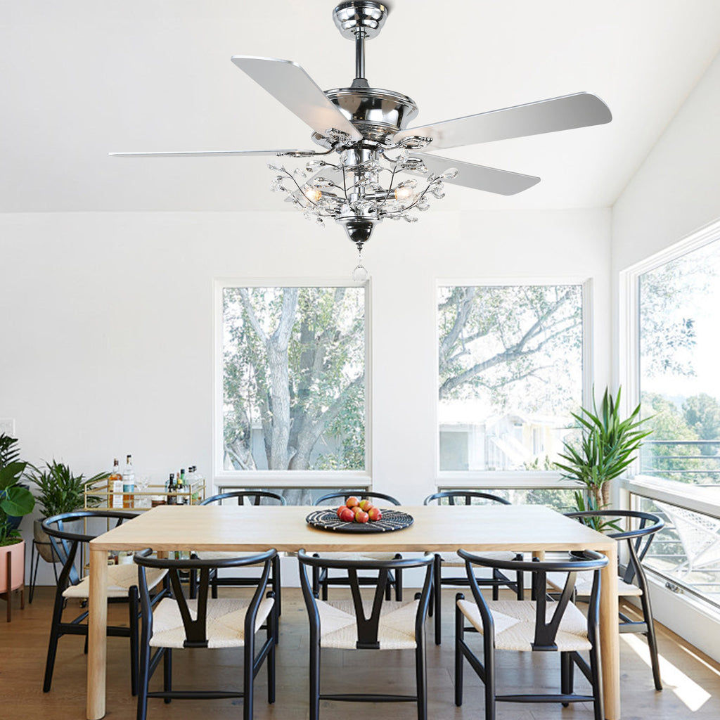 52 Inch Black/Chrome Modern Luxury Cryatal Ceiling Fan with Lights and Remote, 6 Speeds DC Motor Reversible Chandelier Ceiling Fans
