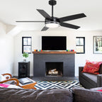 52 Inch Modern Black/Chrome Ceiling Fan with Dimmable LED Lights and Remote Control, 6 Speeds DC Motor Reversible Ceiling Fan for Large Room