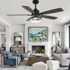 52 Inch Modern Glam Crystal Ceiling Fan with Light and Remote, 6-Speed Reversible DC Motor Large Ceiling Fan for Living Room