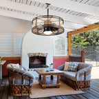 HW2307-BellaDepot 23.6" Imitation Rattan Outdoor Ceiling Fan with Remote and LED Lights, DC Motor 6 Speeds Ceiling Fan