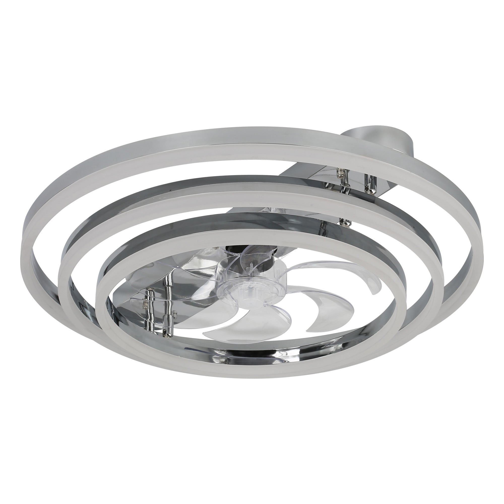 24 Inch Modern Smart Flush Mount LED Ceiling Fan with Light and Remote, 6 Speeds DC Motor Bladeless Low Profile Ceiling Fan