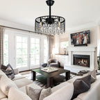 19 Inch Modern Black Drum Caged Ceiling Fan with Lights and Remote, 6 Speeds DC Motor Reversible Bladeless Fandelier Ceiling Fan