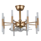 23 Inch Gold Modern Bladeless Ceiling Fan with Dimmable Lights and Remote Control, 6 Speeds DC Motor Fandelier Ceiling Fan for Bedroom