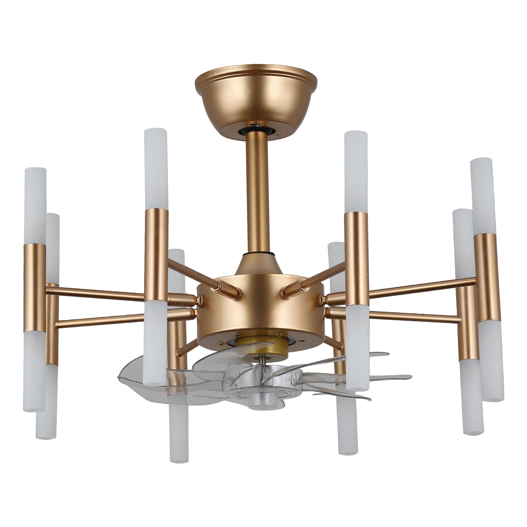 23 Inch Gold Modern Bladeless Ceiling Fan with Dimmable Lights and Remote Control, 6 Speeds DC Motor Fandelier Ceiling Fan for Bedroom