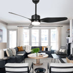 46 Inch Black Modern Ceiling Fan with LED Light and Remote, 6 Speeds 3-Blade DC Motor Reversible Ceiling Fan for Living Room
