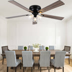 52/60 Inch Black Farmhouse Flush Mount Ceiling Fan with Lights and Remote Control, 6 Speeds DC Motor Low Profile Ceiling Fan with Glass Shade