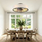 20 Inch Farmhouse Enclosed Fabric Shade Low Profile Bladeless Ceiling Fan with Remote Control, 6 Speed DC Motor Reversible Ceiling Fan