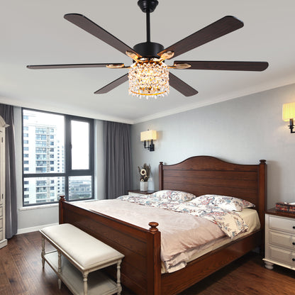 BellaDepot 65" Luxury Crystal Shape Flower Caged Ceiling Fan with Remote Control and 3 Lights, Black or Silver Silent Straight Leaf Fan for All Seasons - DC6510-B/C