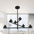6 Lights Black/Chrome Finish Linear Industrial Chandelier, DIY Shape Linear Chandelier Dining Room Pendant Light