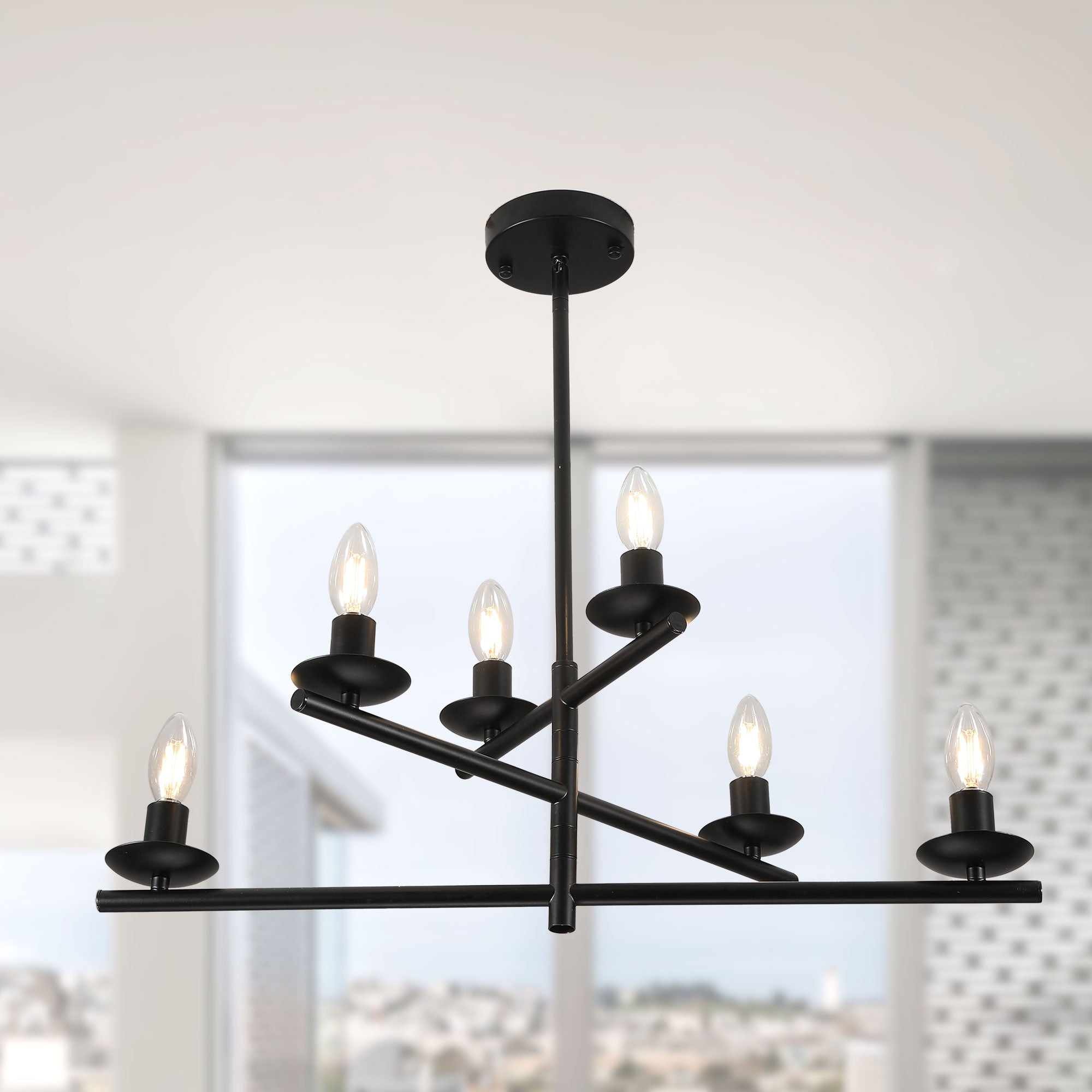 FC4088-BellaDepot 6 Lights Black/Silver Finish Industrial Style Pendant Light, DIY Shape Linear Chandelier