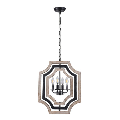 FC4070-16.9" Small Size Wooden Chandelier with Adjustable Chain, 4 Light, for Home Decor