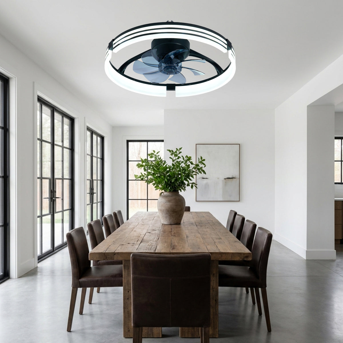 20 Inch Modern Flush Mount Ceiling Fan with LED Light Kit & Remote Control, 6 Speed DC Motor Reversible Ceiling Fan