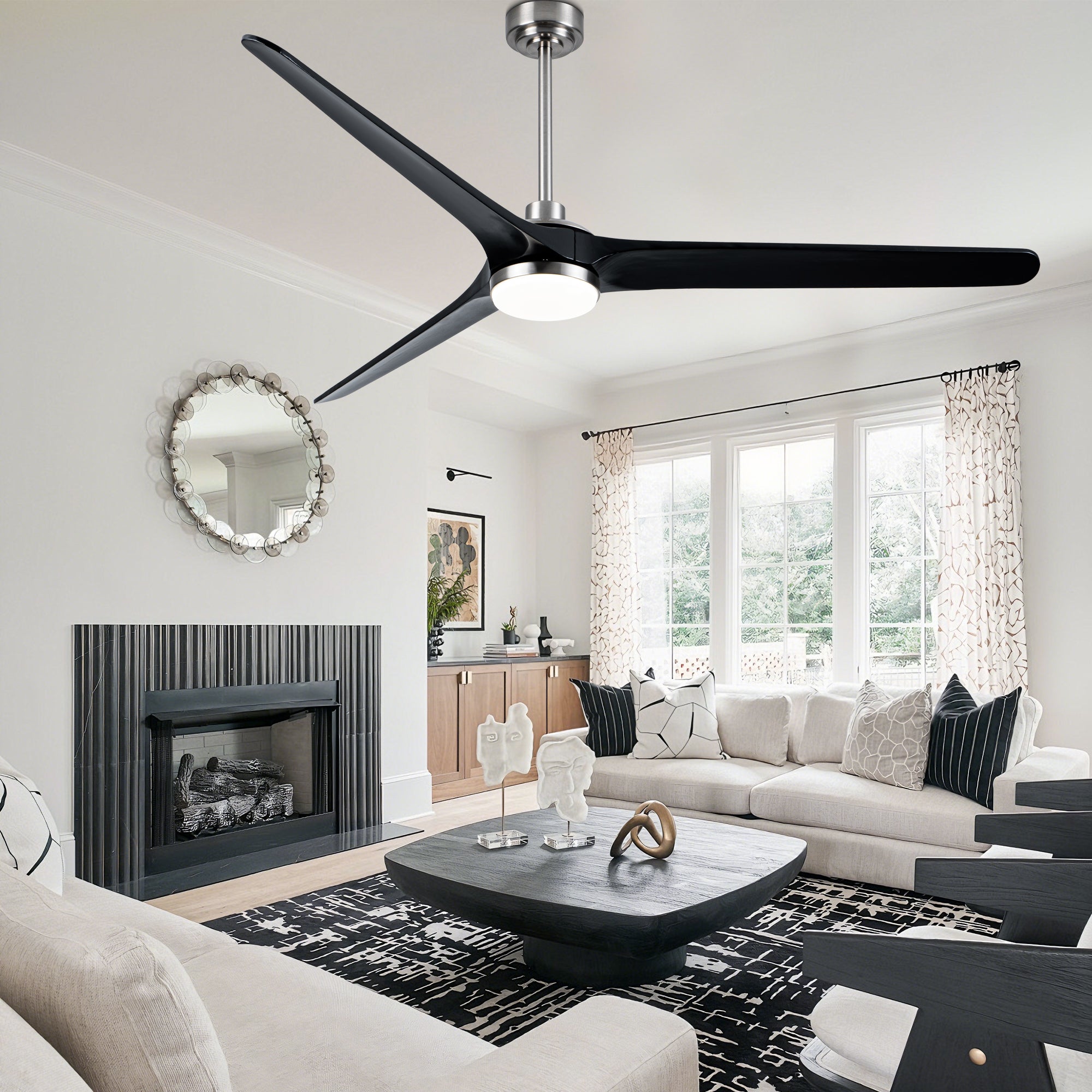 72 Inch Modern Farmhouse Extra Large Ceiling Fan with Dimmable LED Light and Remote, 6 Speeds DC Motor Reversible Ceiling Fan for Large Room