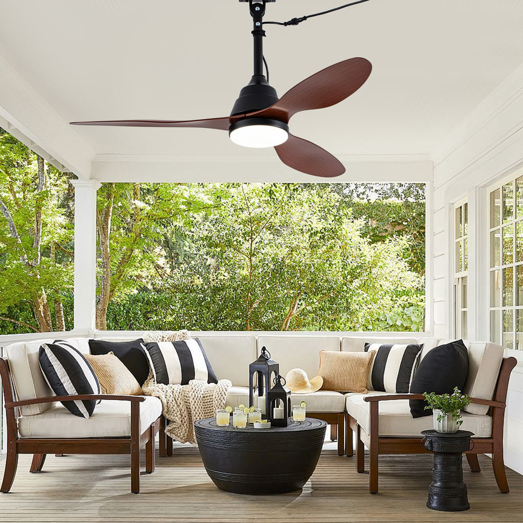 42 Inch Modern Farmhouse Smart Outdoor Ceiling Fan with Dimmable LED and Remote, 6-Speed 3-Blade Waterproof Ceiling Fans Plug In Outside Patio Fan