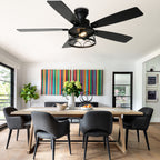 52 Inch Black Farmhouse Industrial Flush Mount Ceiling Fan with Lights and Remote, 6 Speeds DC Motor Reversible Low Profile Ceiling Fan