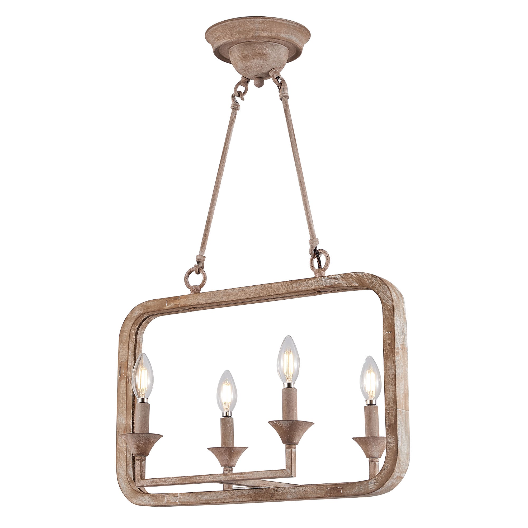 4 - Lights Rustic Distressed Wood Chandelier, 21" Vintage Farmhouse Chandeliers for Dining Room Kitchen Island Lighting