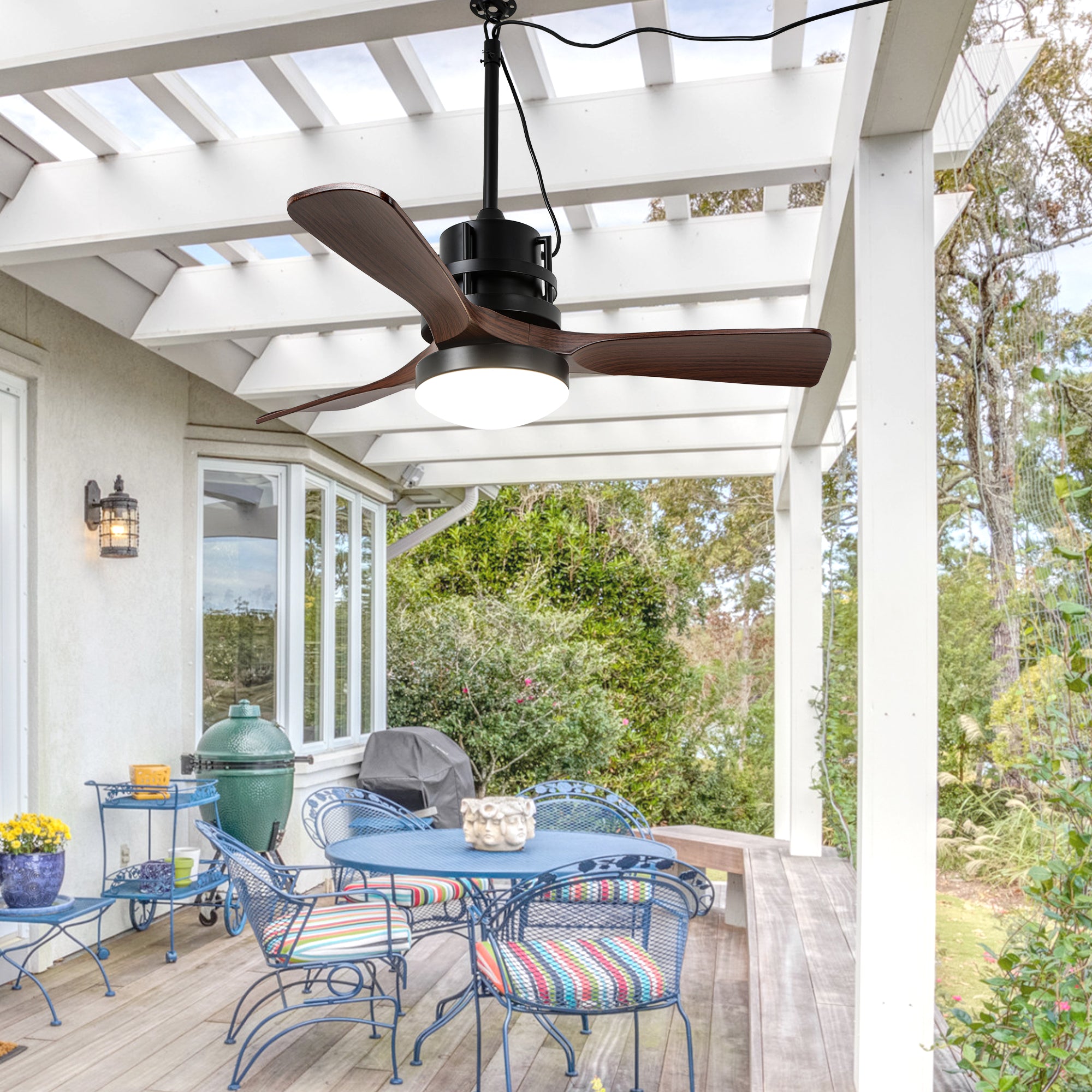 42 Inch Modern Smart Outdoor Ceiling Fan with Dimmable LED Lights,6 Speeds Plug In Waterproof Ceiling Fans for Patios