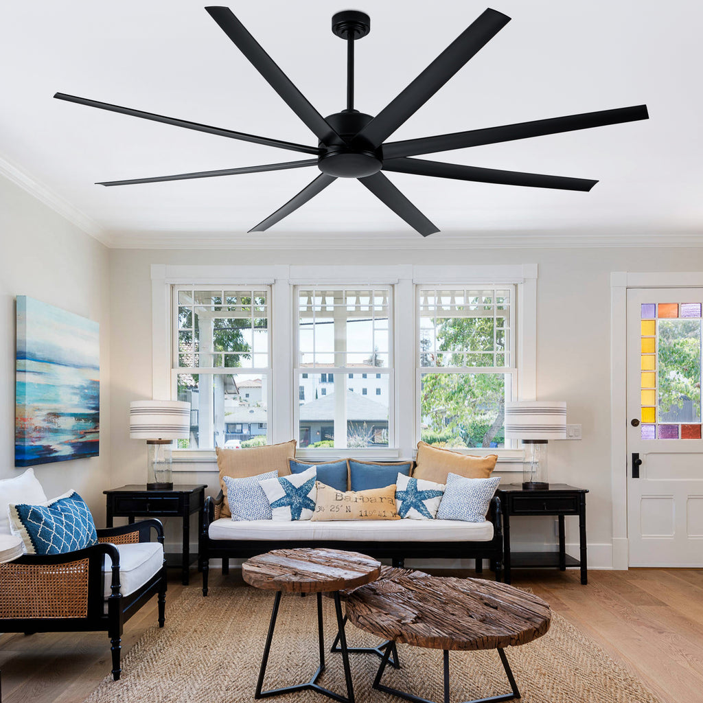 84 Inch Black Extra Large Ceiling Fan with Remote, 6 Speeds DC Motor Reversible Industrial Ceiling Fan for Large Room
