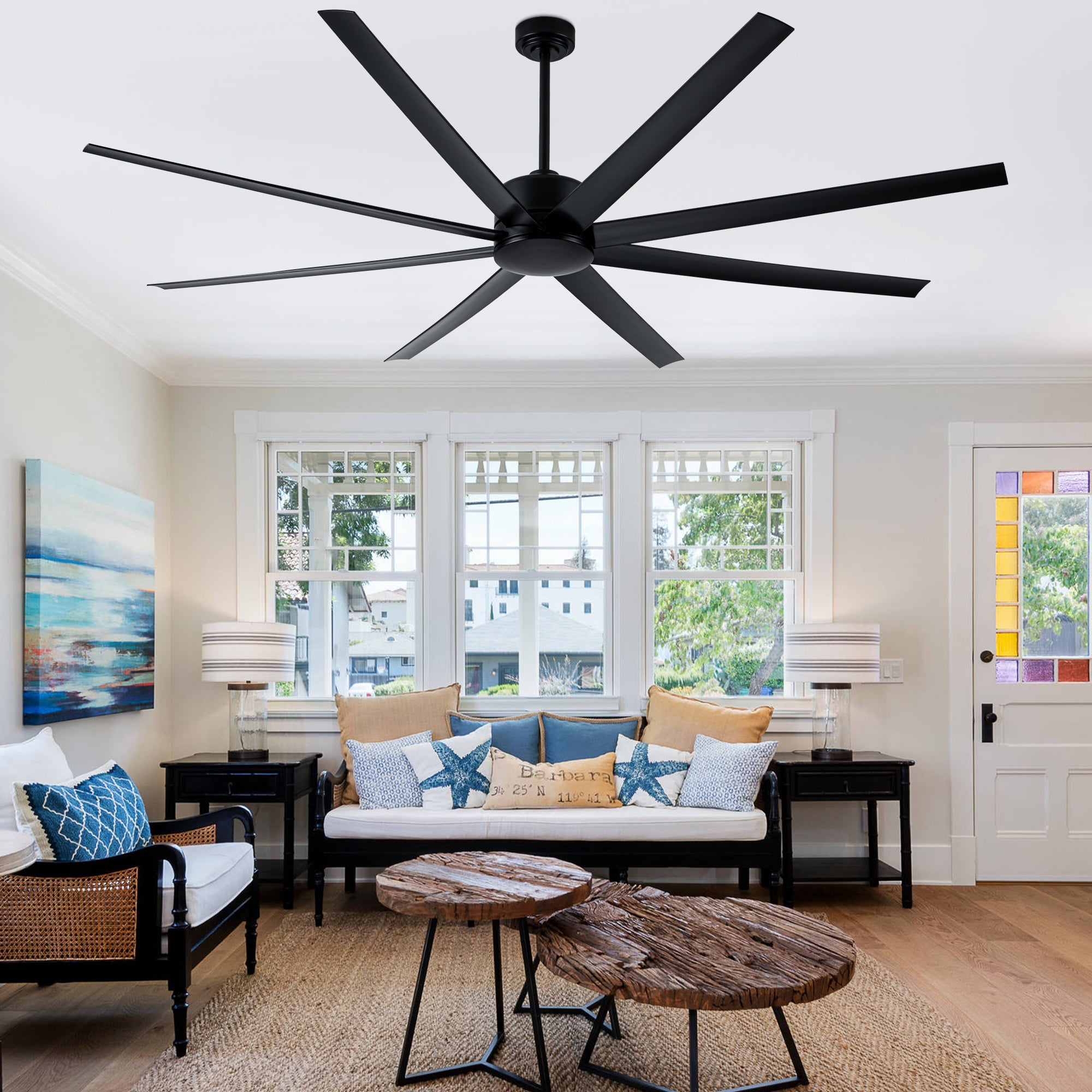 84 Inch Black Extra Large Ceiling Fan with Remote, 6 Speeds DC Motor Reversible Industrial Ceiling Fan for Large Room